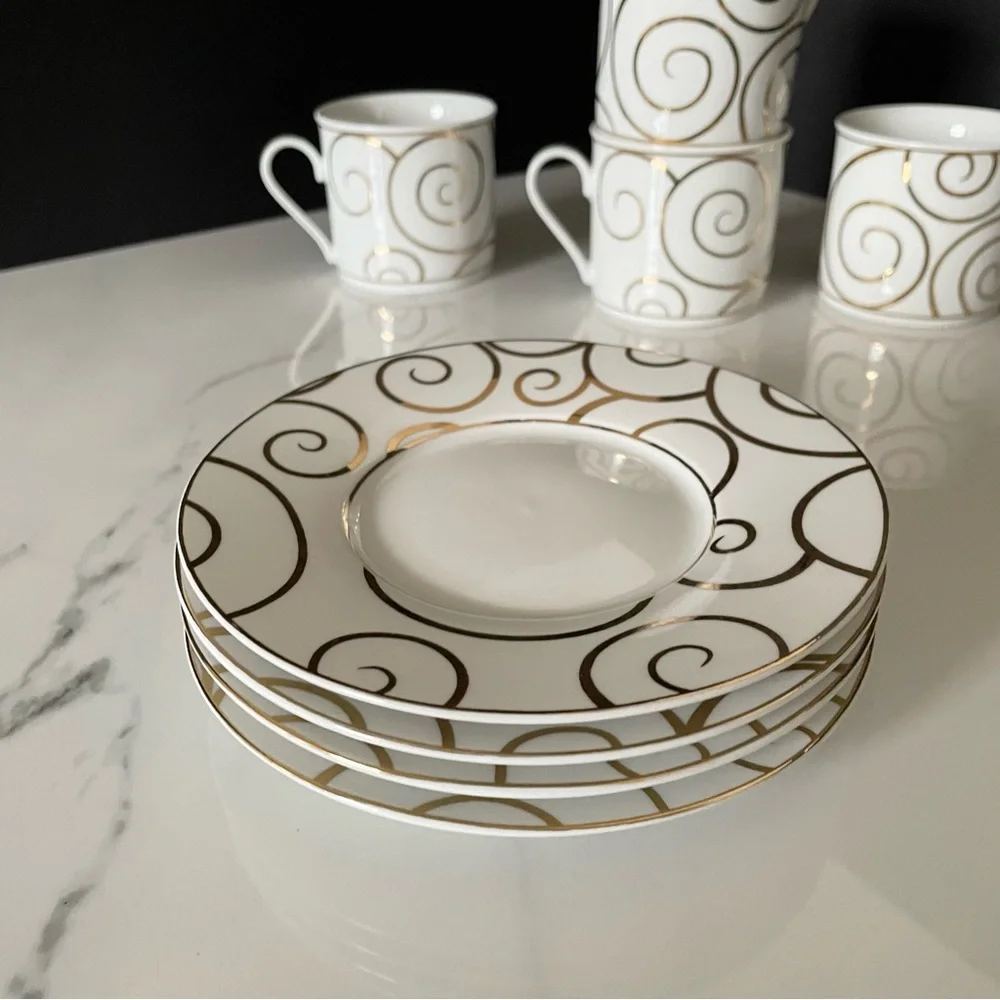 SET of 4 Gold Swirl Cups & Saucers by Pier 1